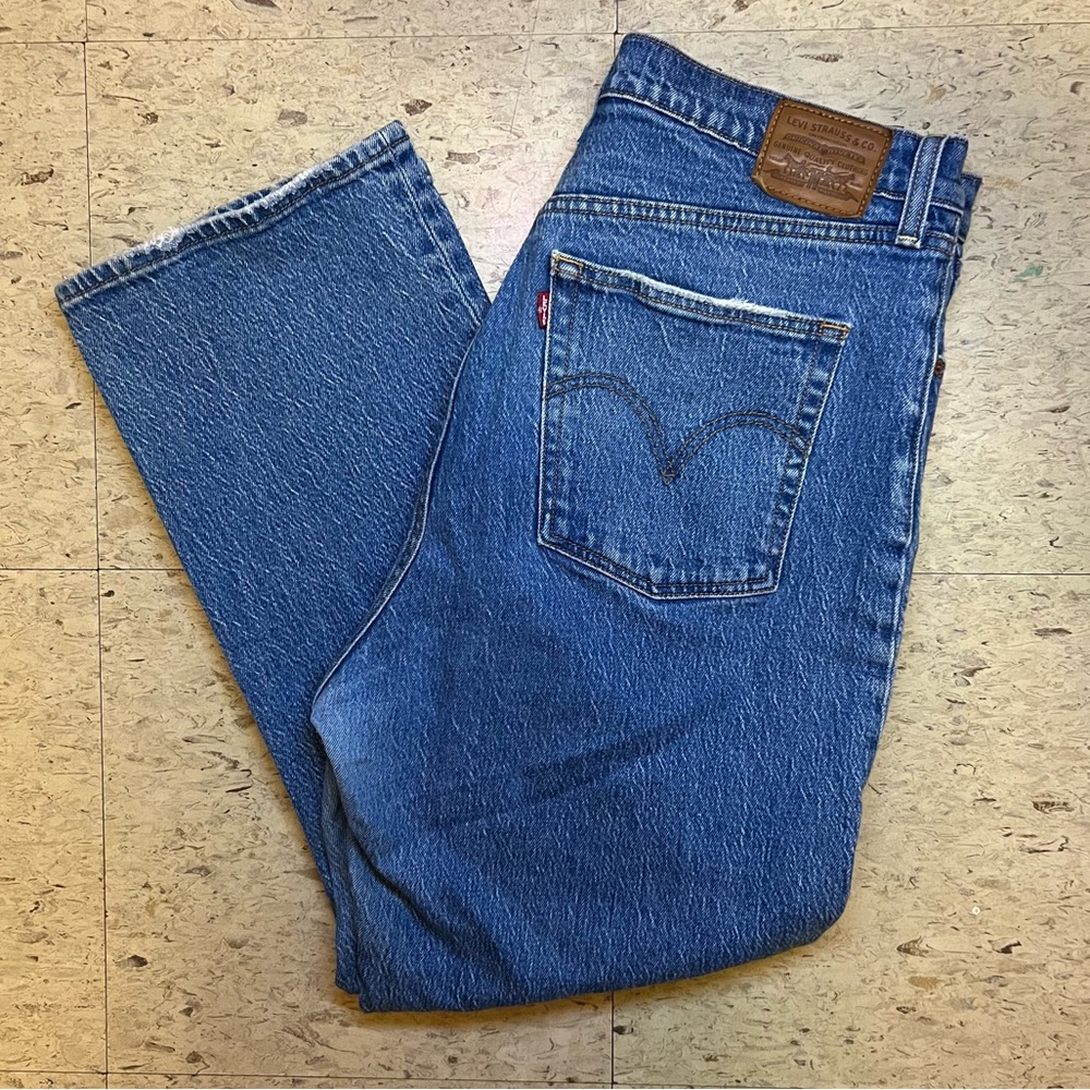 Levi's Ribcage Straight Ankle Jeans Dark Wash Button Fly Women Size 33 Premium